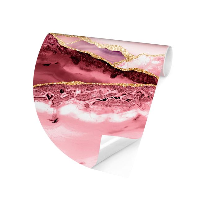 Fototapeter bergen Abstract Mountains Pink With Golden Lines