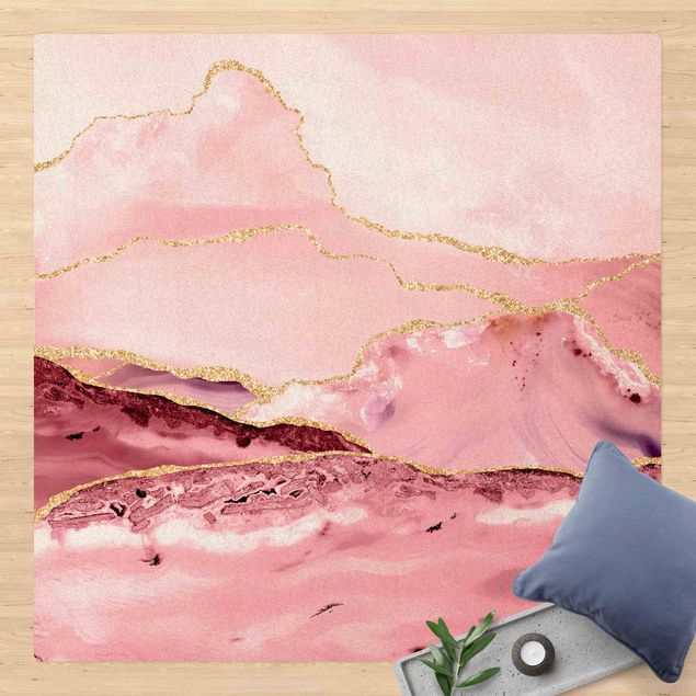 matta abstrakt Abstract Mountains Pink With Golden Lines