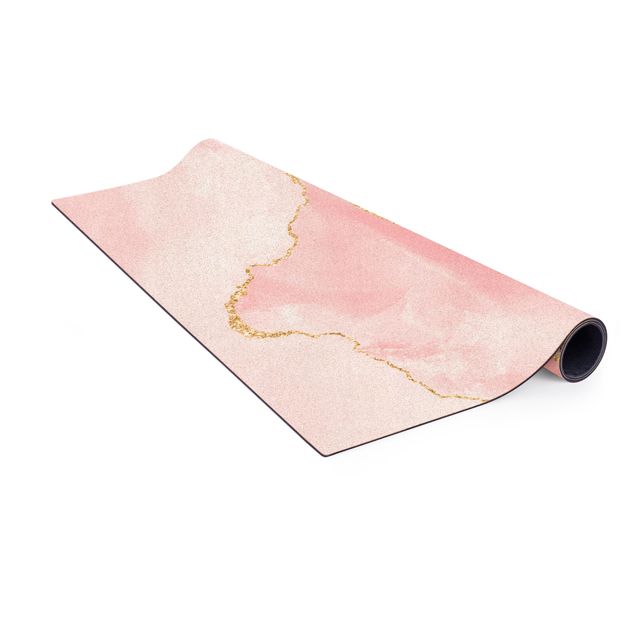 stora mattor Abstract Mountains Pink With Golden Lines