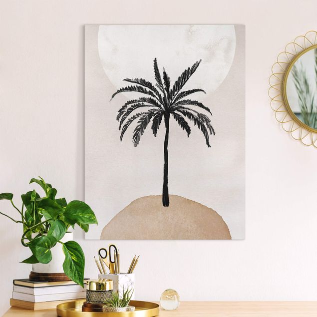 Tavlor landskap Abstract Island Of Palm Trees With Moon