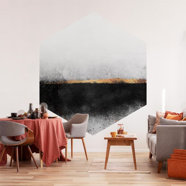 Tapeter modernt Abstract Golden Horizon Black And White