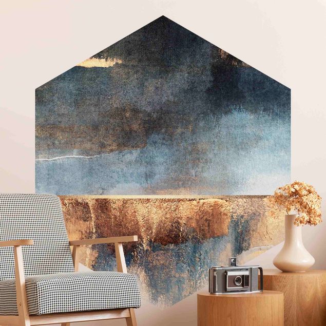 Fototapeter guld och silver Abstract Lakeshore In Gold