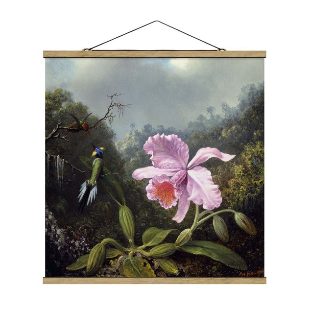 Konststilar Martin Johnson Heade - Still Life With An Orchid And A Pair Of Hummingbirds