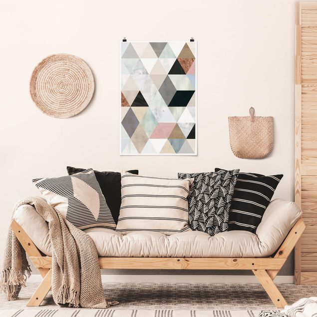 Posters vintage Watercolour Mosaic With Triangles I