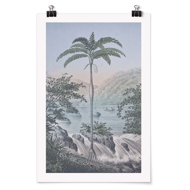 Posters landskap Vintage Illustration - Landscape With Palm Tree
