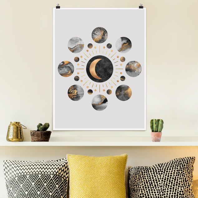 Posters konstutskrifter Moon Phases Abstract Gold