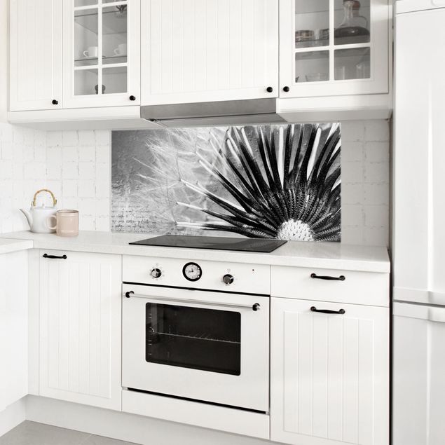 Stänkskydd kök glas blommor  Dandelion Black & White
