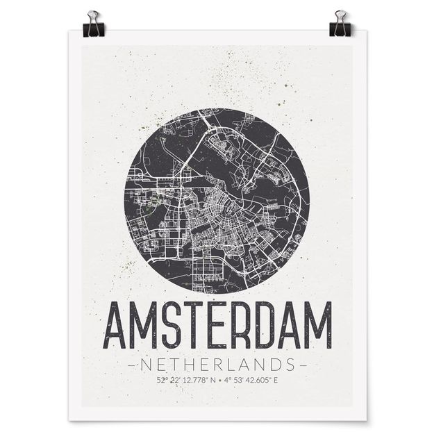Posters ordspråk Amsterdam City Map - Retro