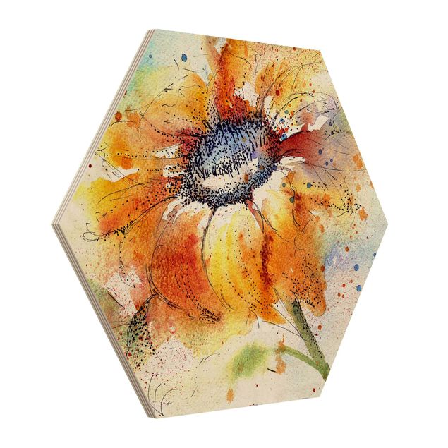 Hexagonala tavlor Painted Sunflower