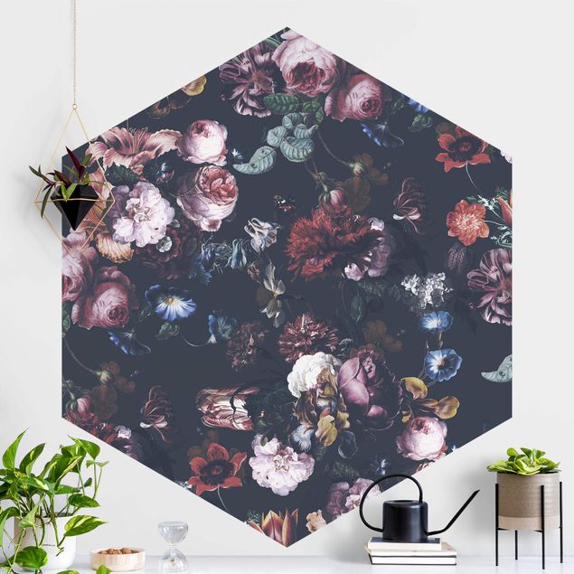 Kök dekoration Old Masters Flowers With Tulips And Roses On Dark Gray