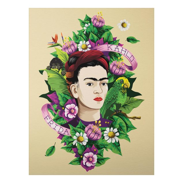 Konstutskrifter Frida Kahlo - Frida, Monkey And Parrot