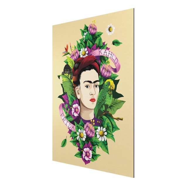 Tavlor blommor Frida Kahlo - Frida, Monkey And Parrot