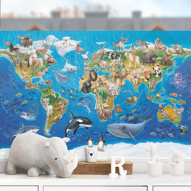 Fönsterdekaler djur World Map With Animals