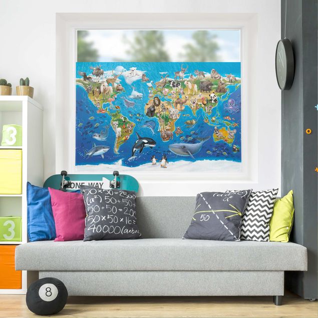 Självhäftande folier World Map With Animals