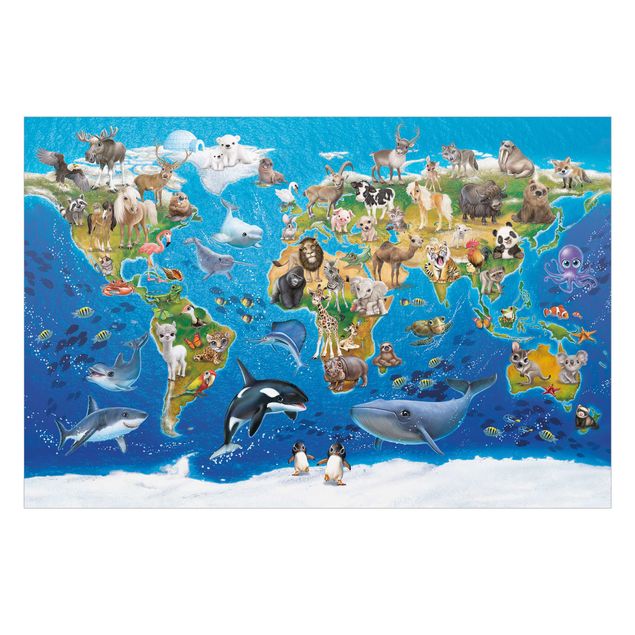 Fönsterfilm - Animal Club International - World Map With Animals