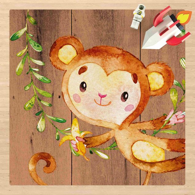 Inredning av barnrum Watercolour Monkey On Wood