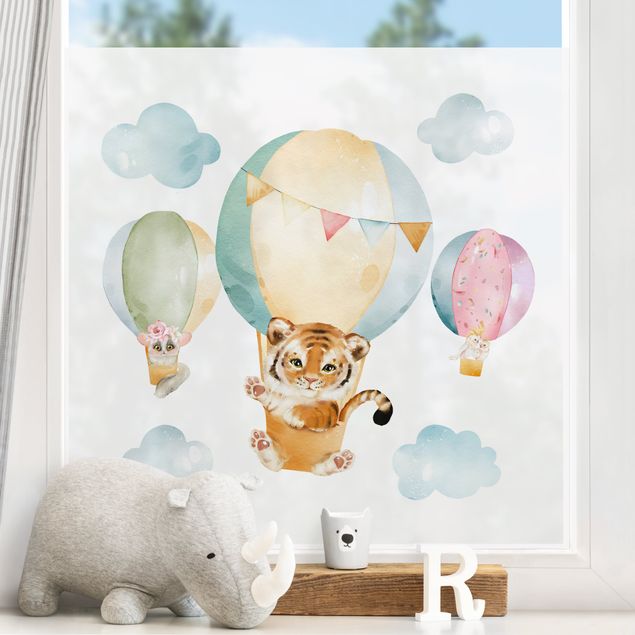 Inredning av barnrum Watercolour Balloon Ride - Tiger and Friends