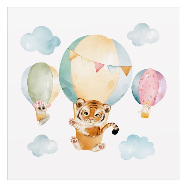 Fönsterfilm - Watercolour Balloon Ride - Tiger and Friends