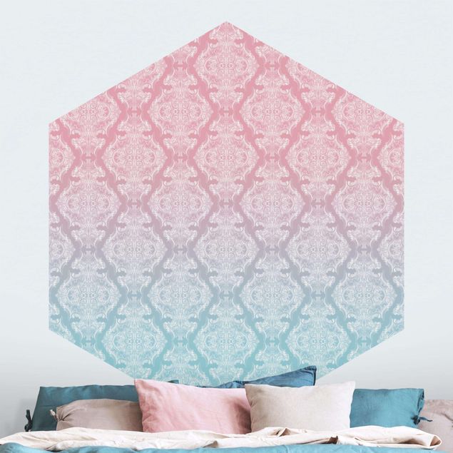 Tapeter barock Watercolour Baroque Pattern With Blue Pink Gradient