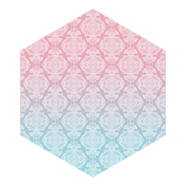 Tapeter Watercolour Baroque Pattern With Blue Pink Gradient