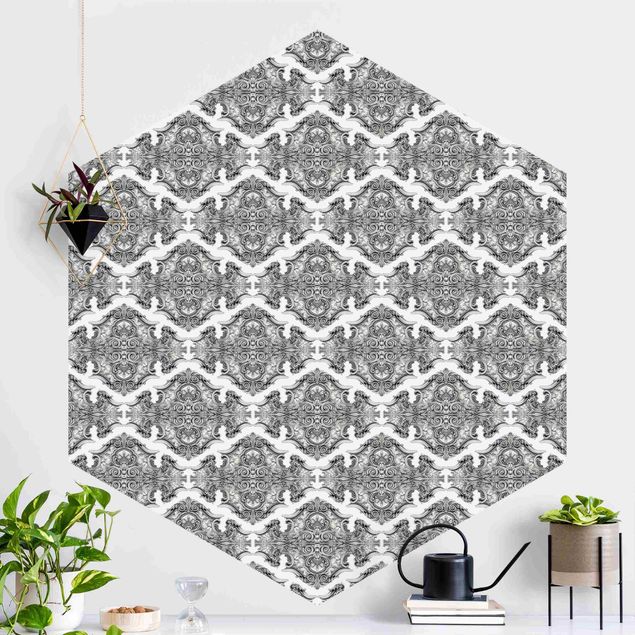 Tapeter dekorationer Watercolour Baroque Pattern With Ornaments In Gray