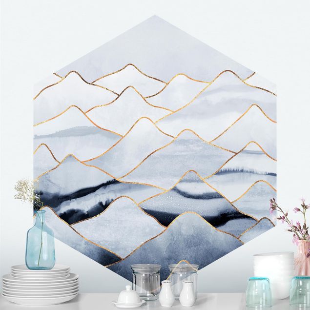 Fototapeter bergen Watercolour Mountains White Gold
