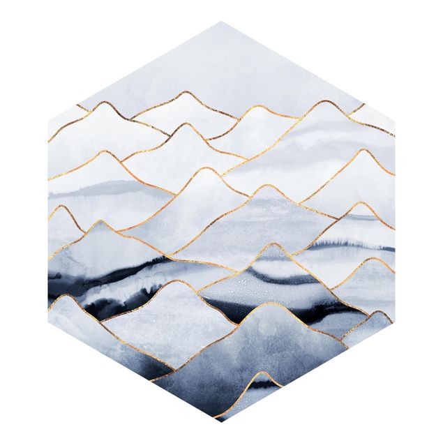 Tavlor Elisabeth Fredriksson Watercolour Mountains White Gold