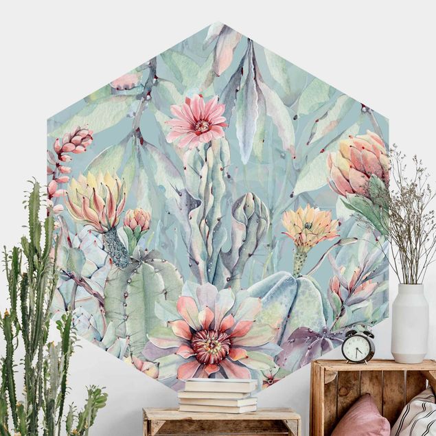 Kök dekoration Watercolour Blooming Cacti Bouquet