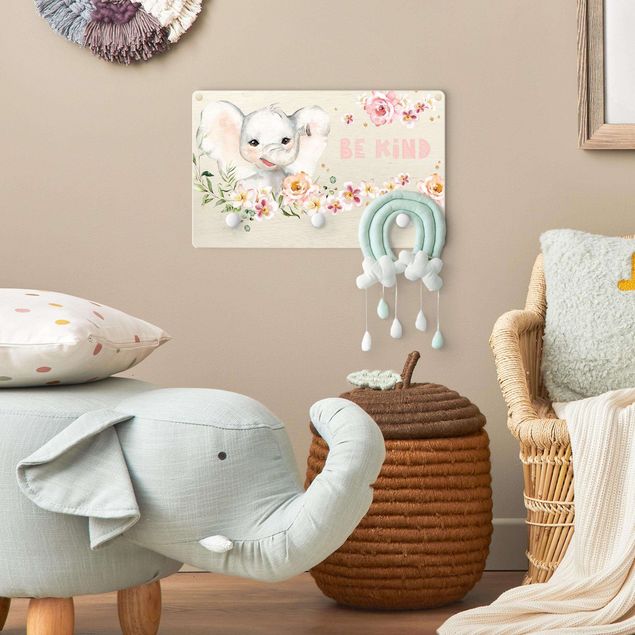 Klädhängare vägg djur Watercolour Elephant - Be Kind