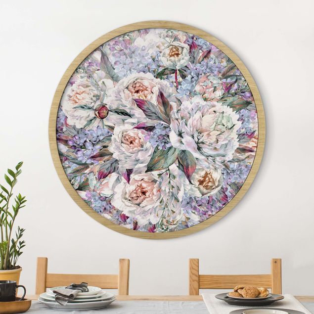 Tavlor med ram blommor  Watercolour Lilac Peony Bouquet