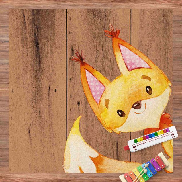 Inredning av barnrum Watercolour Fox On Wood