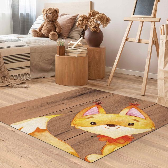 stor badrumsmatta Watercolour Fox On Wood
