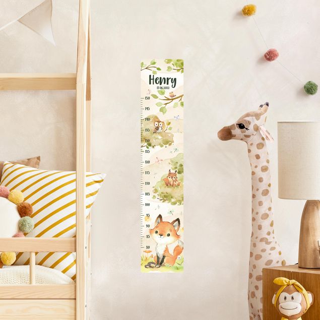 Wallstickers ugglor Watercolour fox with custom name