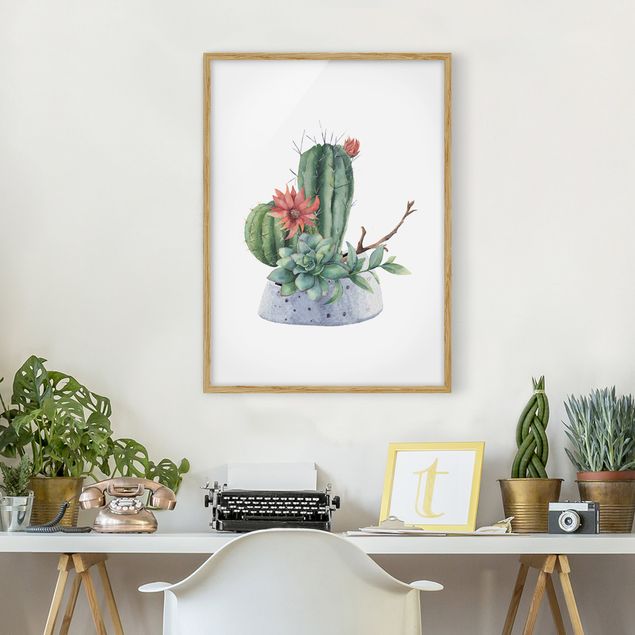 Tavlor med ram blommor  Watercolour Cacti Illustration