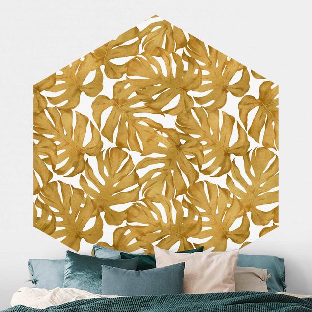 Kök dekoration Watercolour Monstera Leaves In Gold