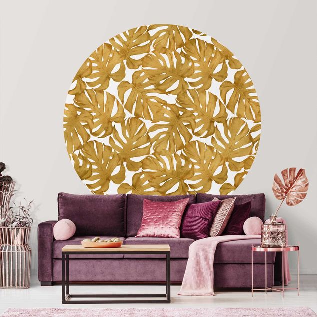 Kök dekoration Watercolour Monstera Leaves In Gold