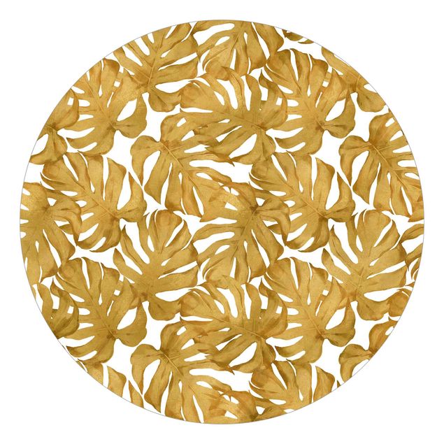 Mönstertapet Watercolour Monstera Leaves In Gold