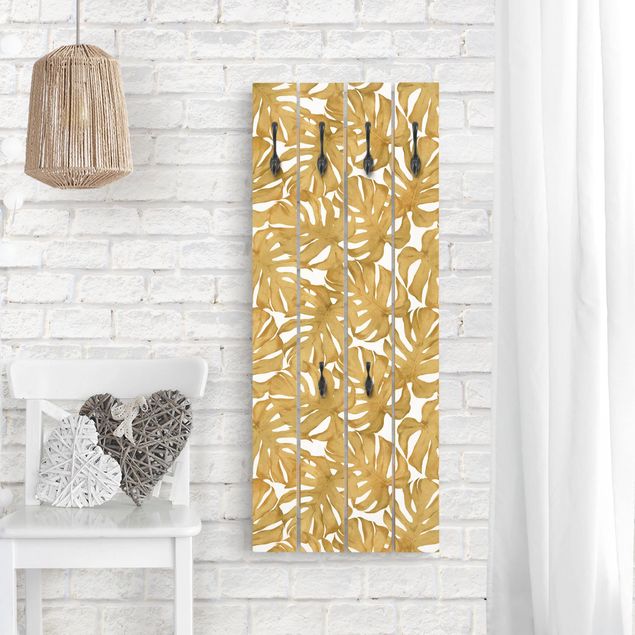Klädhängare vägg blommor  Watercolour Monstera Leaves In Gold