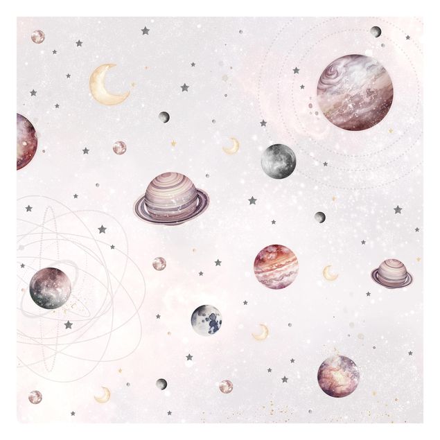 Fototapet - Planets, Moon And Stars In Watercolour