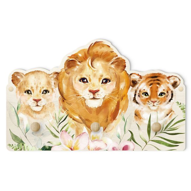 Klädhängare vägg Watercolour Big Cats Tiger Lion