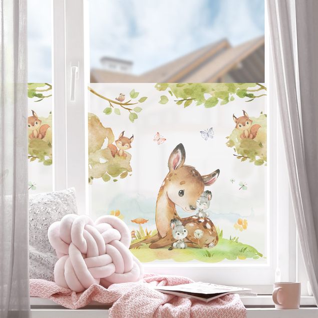 Självhäftande folier Watercolour Deer Rabbit and Squirrel