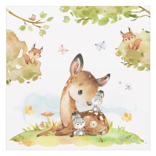 Fönsterfilm - Watercolour Deer Rabbit and Squirrel