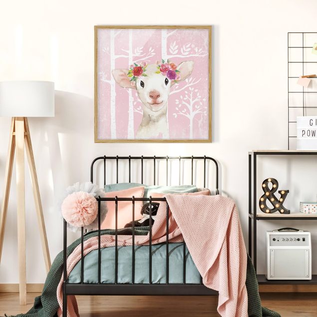 Tavlor med ram konstutskrifter Watercolour Sheep Pink