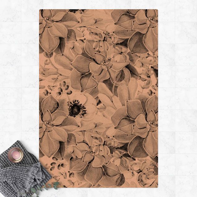 modern matta Watercolour Succulent With Flower In Black And White