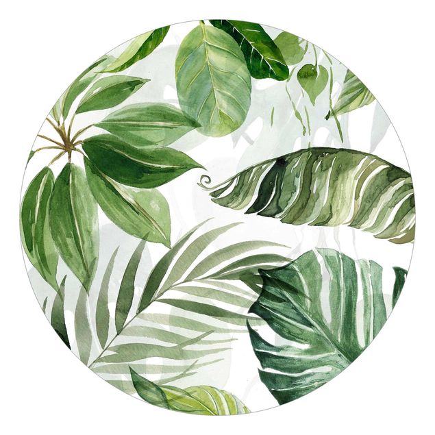 Fototapeter grön Watercolour Tropical Leaves And Tendrils