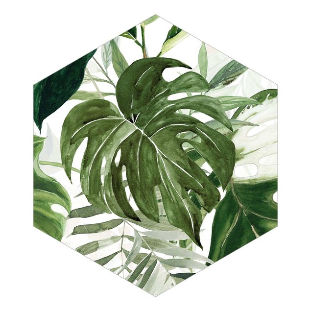 Tapeter Watercolour Tropical Arrangement With Monstera