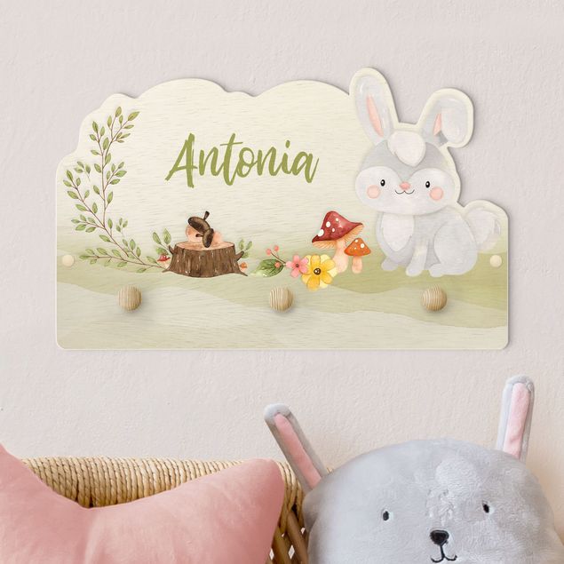 Inredning av barnrum Watercolour Forest Animal Bunny With Customised Name