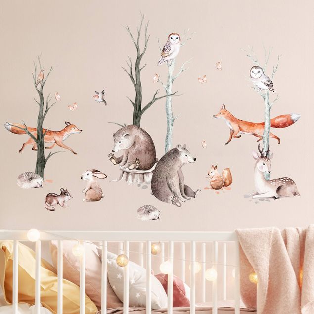 Wallstickers träd Watercolour Forest Animal Friends