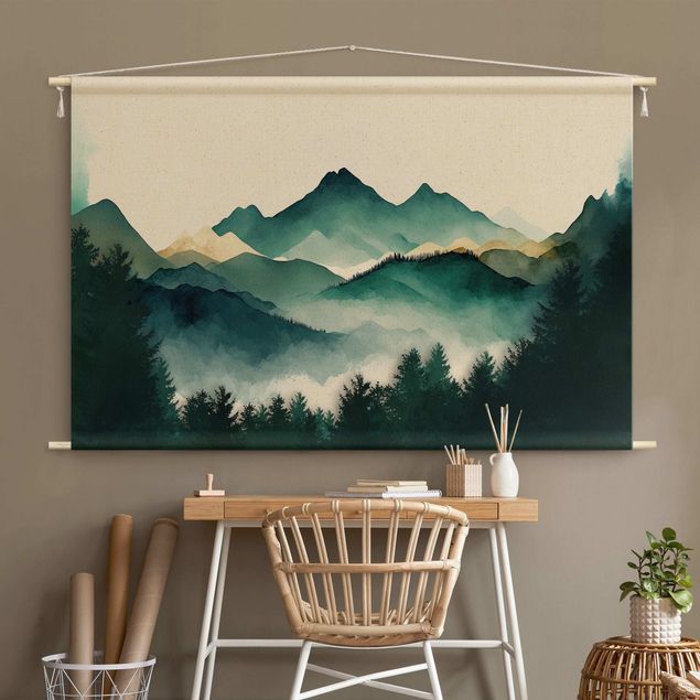 Väggbonad skog Mountainous Watercolour Landscape