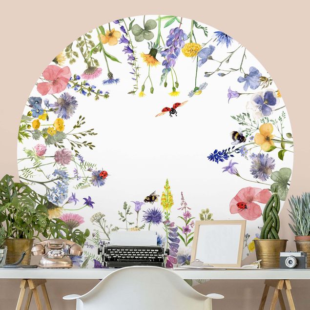Kök dekoration Watercolour Flowers With Ladybirds